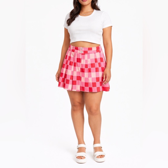 American Bazi Dresses & Skirts - American Bazi Y2K Pink Checkerboard Pleated Mini Skirt 1X Preppy Trend